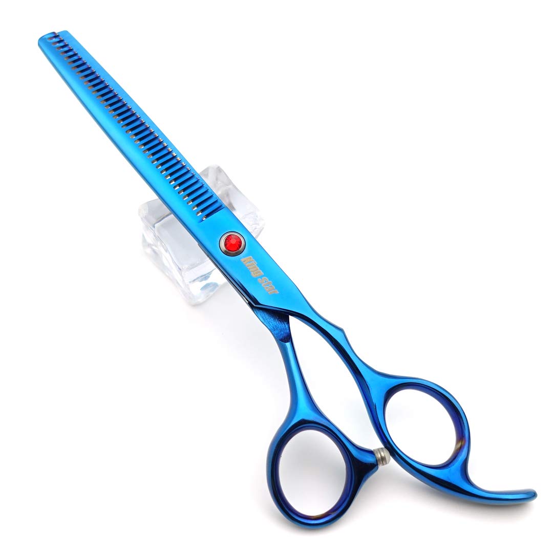 7.0In Titanium Blue Professional Pet Grooming Scissors Set,Straight & Thinning & Curved Scissors 4Pcs Set For Dog Grooming,(Blue