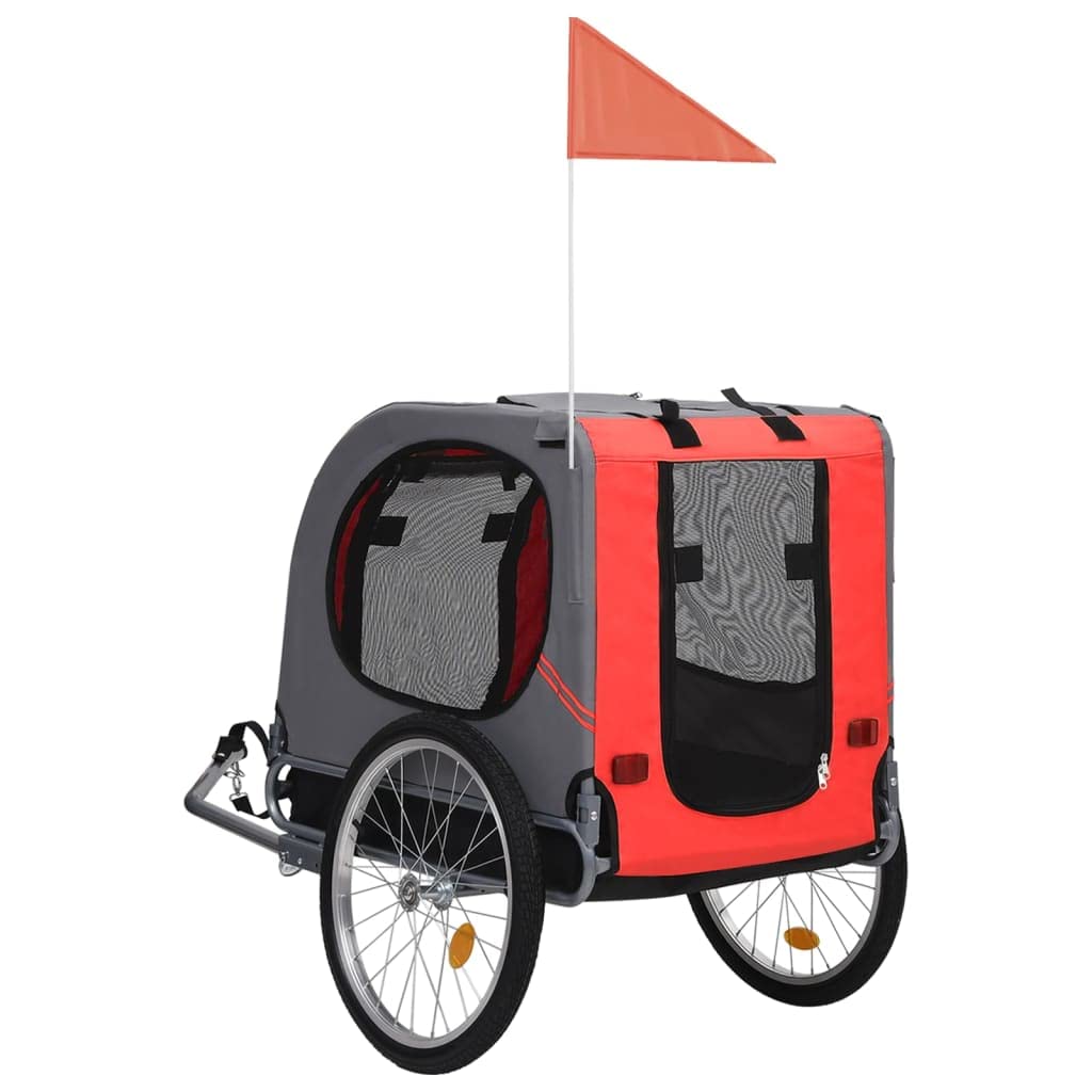 Vidaxl Dog Bike Trailer - Red And Black, Sturdy Steel Frame, Oxford Fabric, Dual Entry, Water-Resistant, Mesh Ventilation, Safety Reflectors, Non-Slip Base, Quick Release Hitch