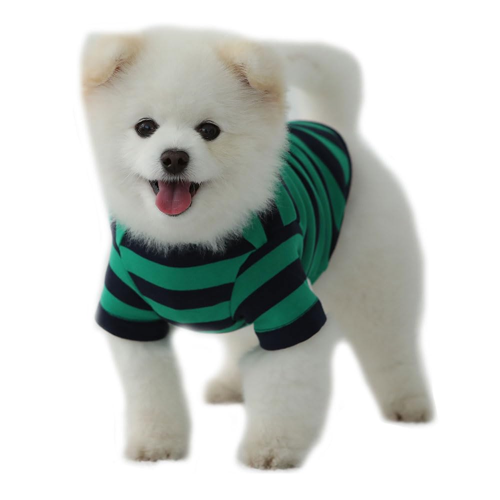 Lucky Petter Dog Cotton Shirts For Small And Large Dogs Rugby Striped T-Shirts Soft Breathable Dog Shirt Pet Clothes (Small, Gre