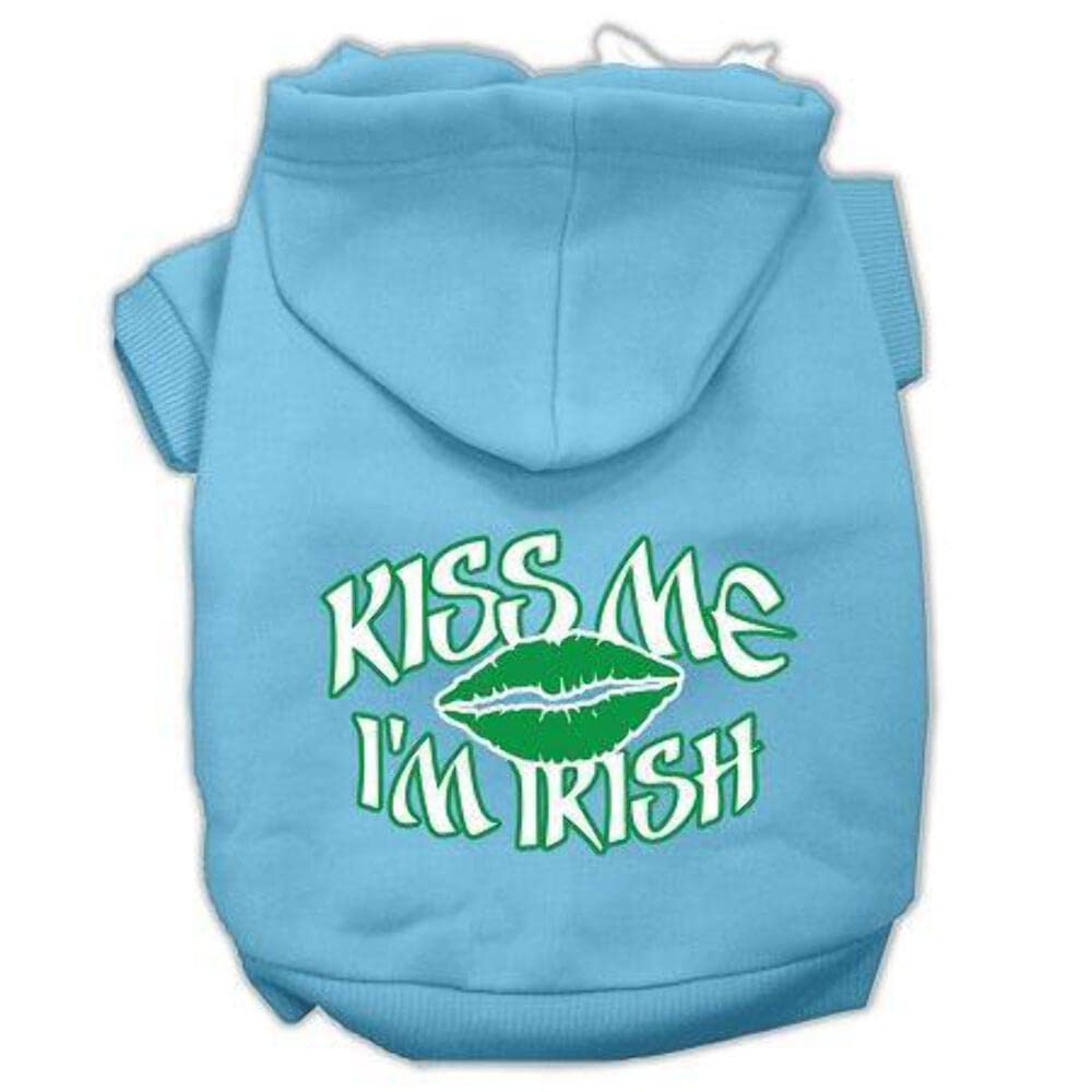 Pet Dog & Cat Hoodie Screen Printed, Kiss Me I'm Irish Baby Blue XL (14-20 lbs.)