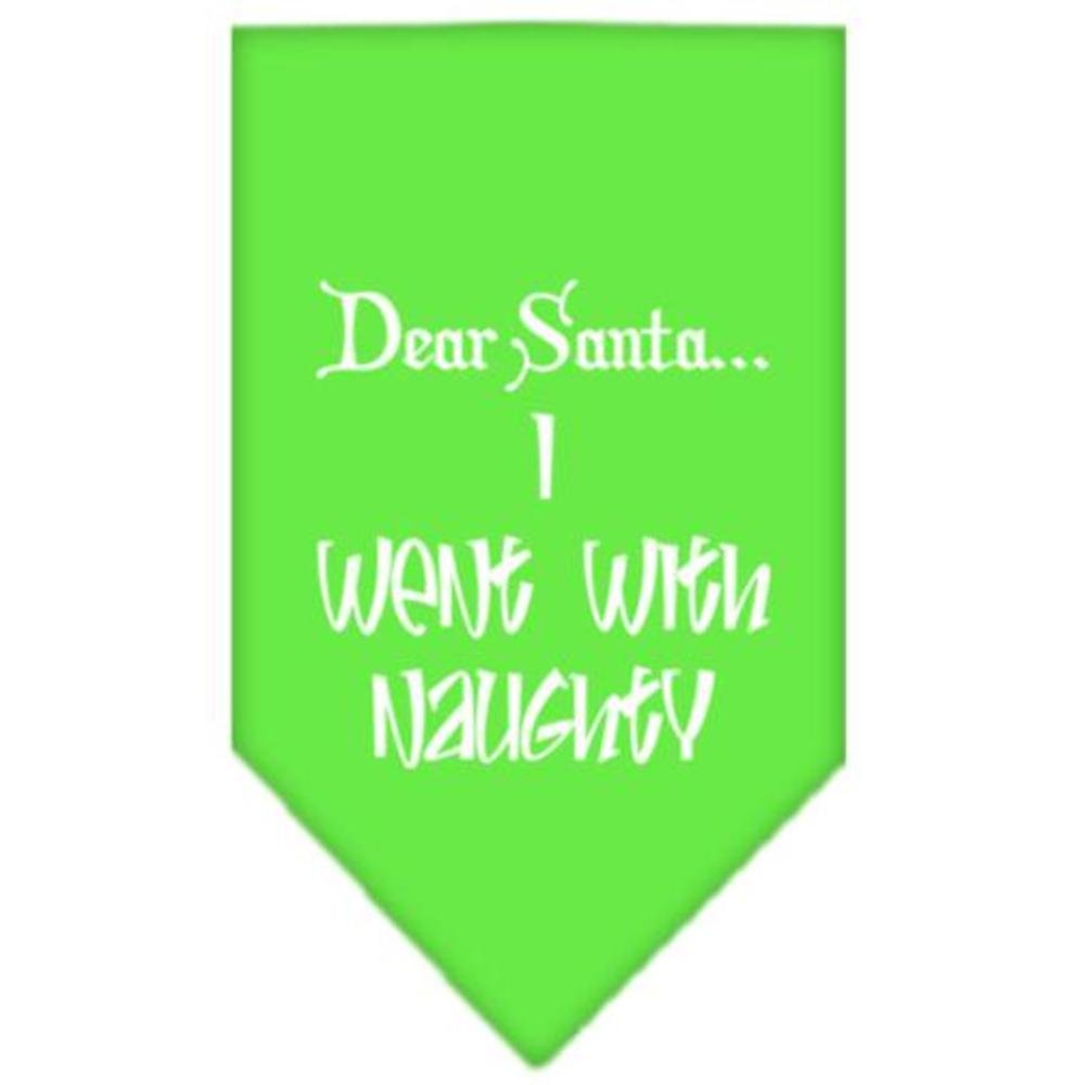 Christmas Pet and Dog Bandana Screen Printed, &quot;Dear Santa... I Went With Naughty&quot; Lime Green Small