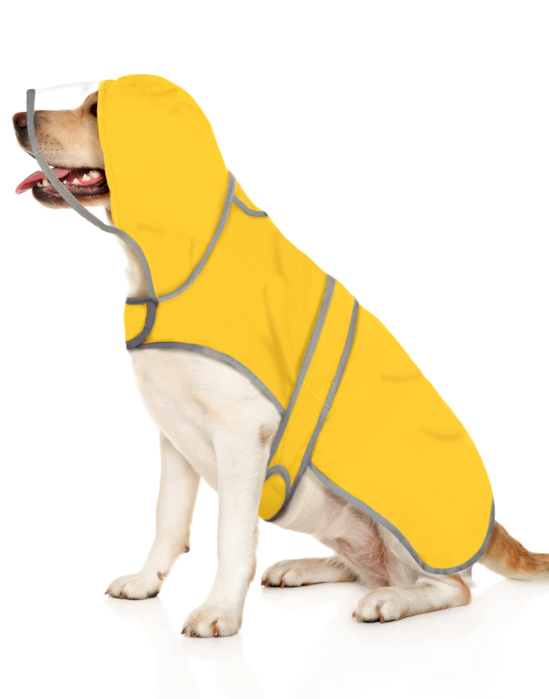 Hde Dog Raincoat With Clear Hood Rain Jacket Poncho For Small Medium Large Dogs Yellow - L