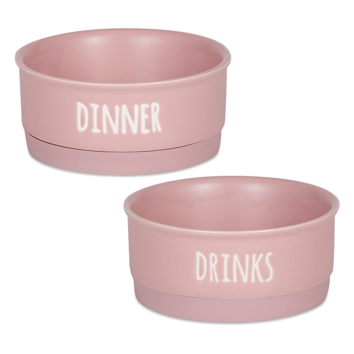 Bone Dry Ceramic Pet Bowls for Dogs & Cats Dishwasher & Microwave Safe, Non-Slip Bottom for Secure Feeding with Less Mess, Small Set, 4.25x2, Pale Mauve, 2 Count