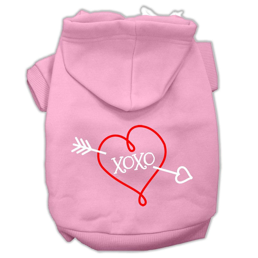 Pet Dog & Cat Hoodie Screen Printed, 'Xoxo' Light Pink Sm (3-6 Lbs.)