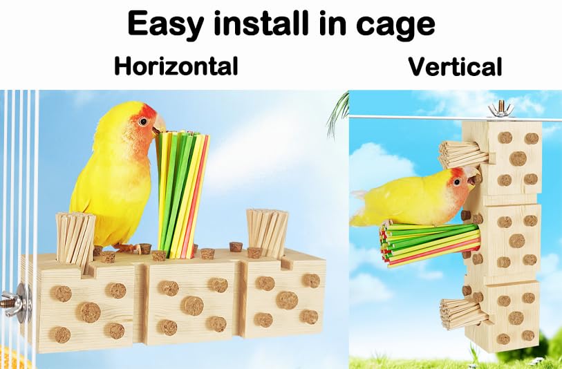 Parrot Toy Cage Perch With Pine Wood Foraging Smart Chewing Toy Soft Corks For Small To Regular Size Parrot Cockatiel Foraging T