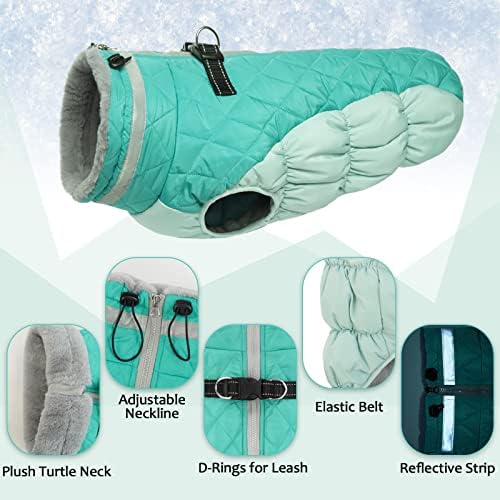 LeLePet Fleece Vest Jacket for Large Dogs - Waterproof, Windproof, Reflective - Neo Mint, 35-85 lbs