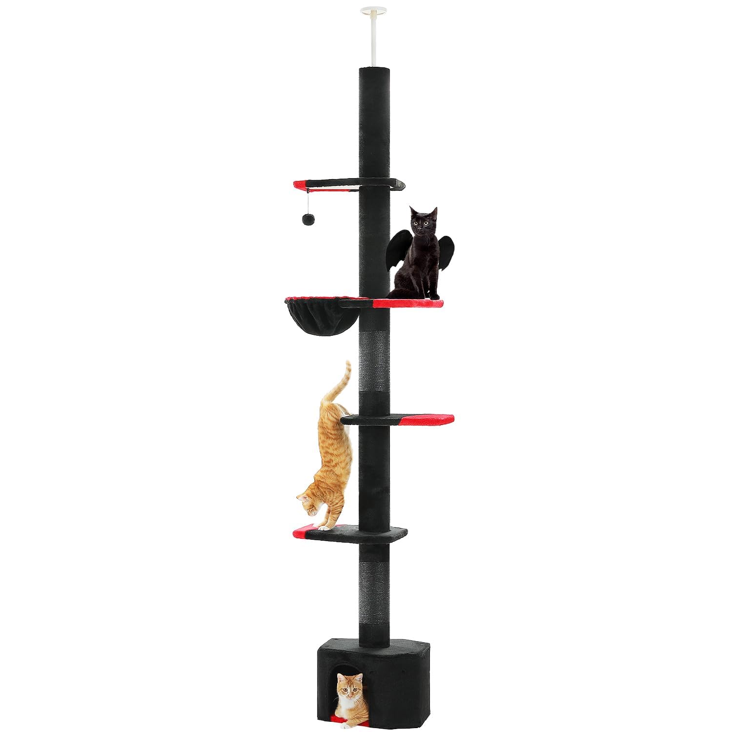 Pawz Road Gothic Cat Tree, Floor To Ceiling Cat Tower With Adjustable Height (86.8-120 Inches), 5 Tiers Black Cat Condo With Coz
