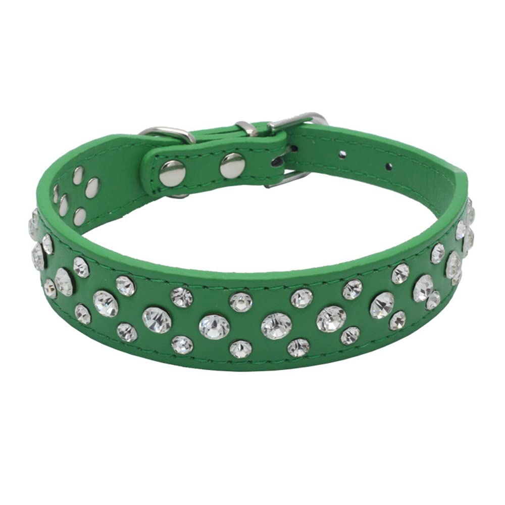 Haoyueer Bling Rhinestone Pu Leather Crystal Diamond Pet Dog Cat Puppy Collar Black S M L Xl (Xl, Green)