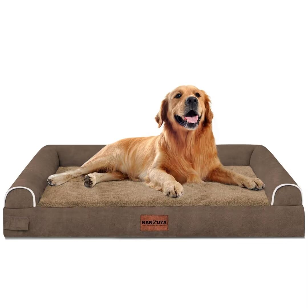 Large Dog Bed Orthopedic Washable: Beds Bolster Xl Bed Big Xlarge Dogs Memory Foam Couch Sofa Waterproof With Removable Cover - Brown