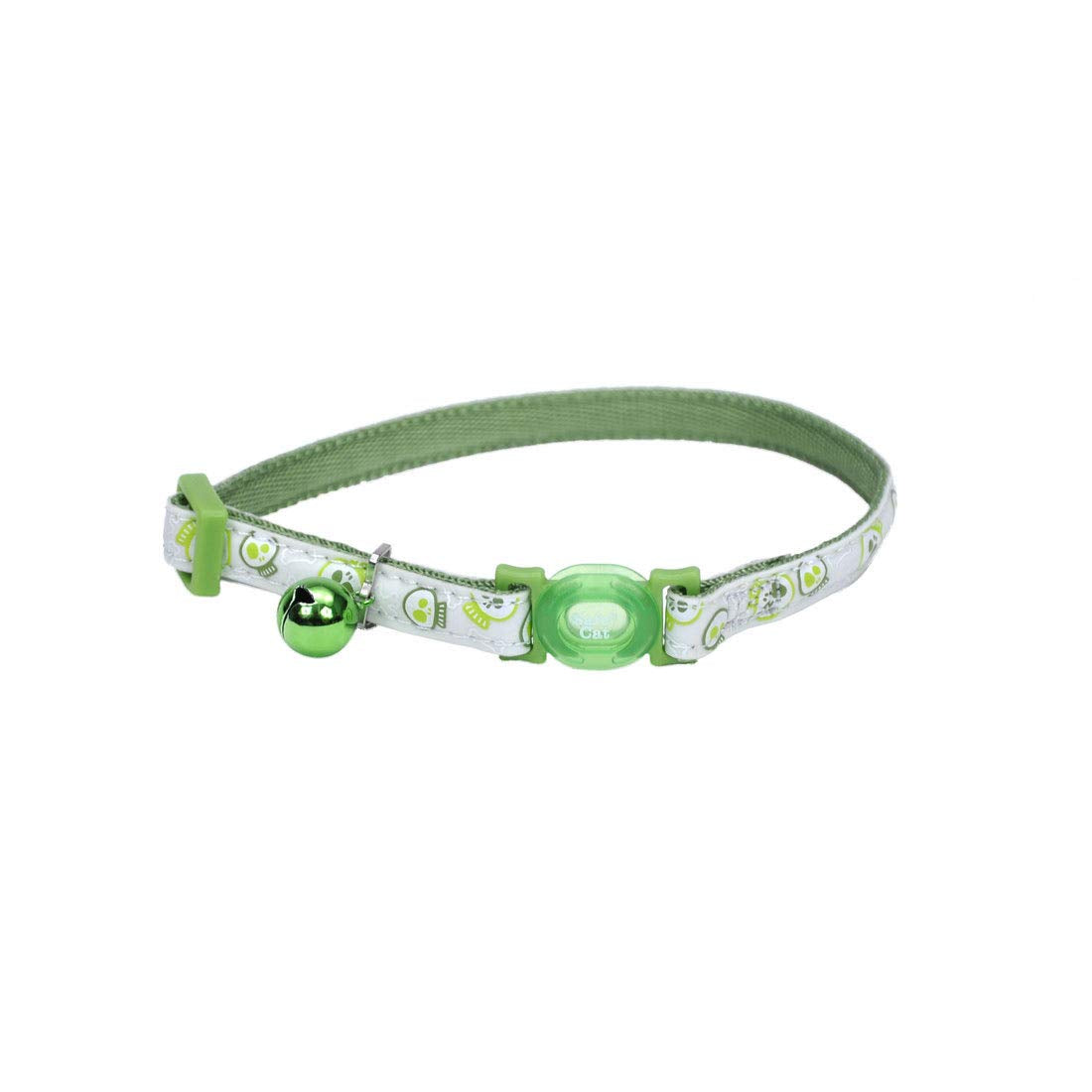 Coastal Pet - Safe Cat Glow In The Dark Adjustable Breakaway Collar - Glowing Lime Green Skulls Print - 3/8” X 8'-12”