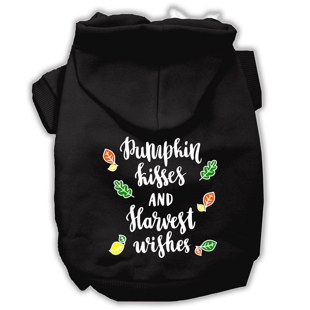Pet, Dog And Cat Hoodie Screen Printed, 'Pumpkin Kisses & Harvest Wishes' Black Xs (0-3 Lbs.)