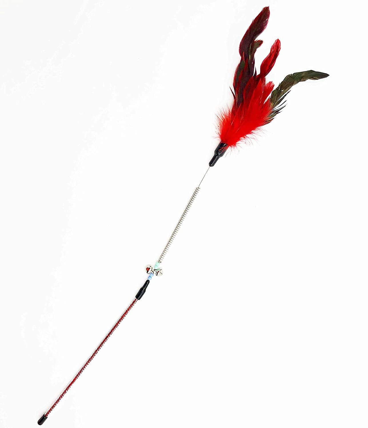 The Pets Company Cat Spring Treaser, Feather Dangler Wand, Interactive Stick Toy For Cats & Kittens