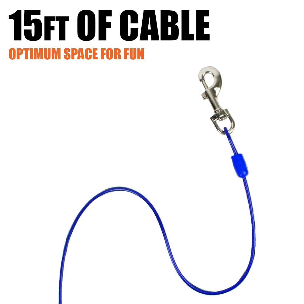 Bv Pet Tie Out Cable For Dogs Up To 90/125/ 250 Pounds, 25/30 Feet (60Lbs/ 15Ft/ Blue)
