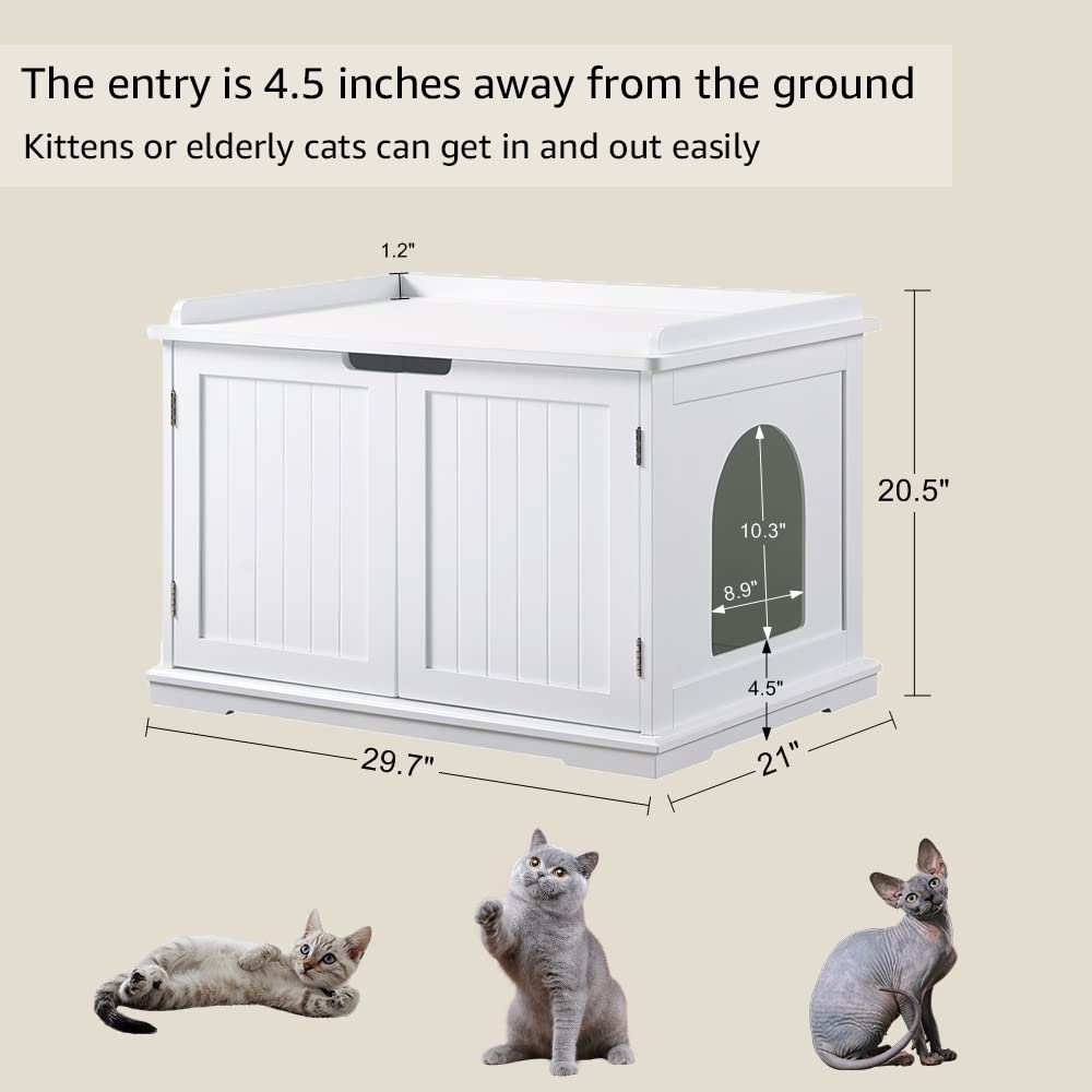 Unipaws Cat Litter Box Enclosure Furniture, Cat Washroom, Hidden Litter Box Cover, Cabinet For Large Cat, Dog Proof Cat Litter Boxes, Hideaway Litter Box, Cat House, White