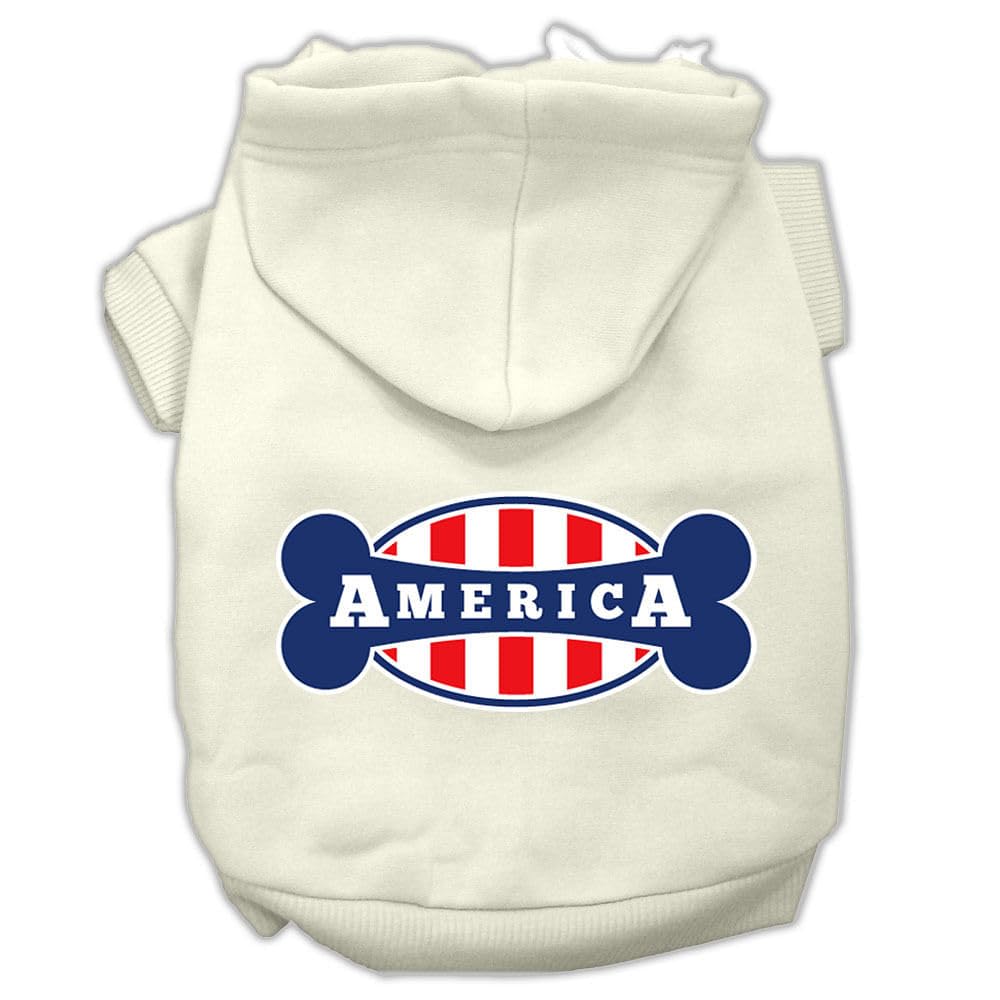 Pet, Dog & Cat Hoodie Screen Printed, 'Bonely In America' Cream 3Xl (25-35 Lbs.)