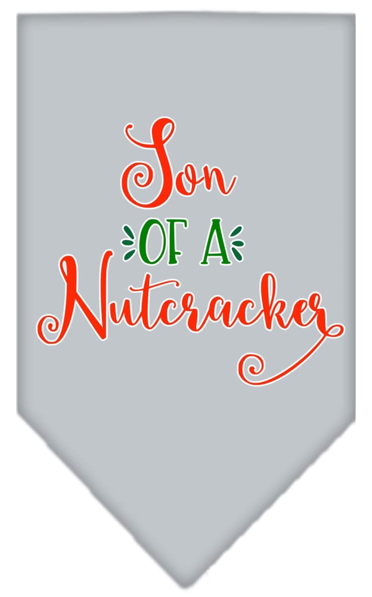 Christmas Pet and Dog Bandana Screen Printed, &quot;Son Of A Nutcracker&quot; Grey Large