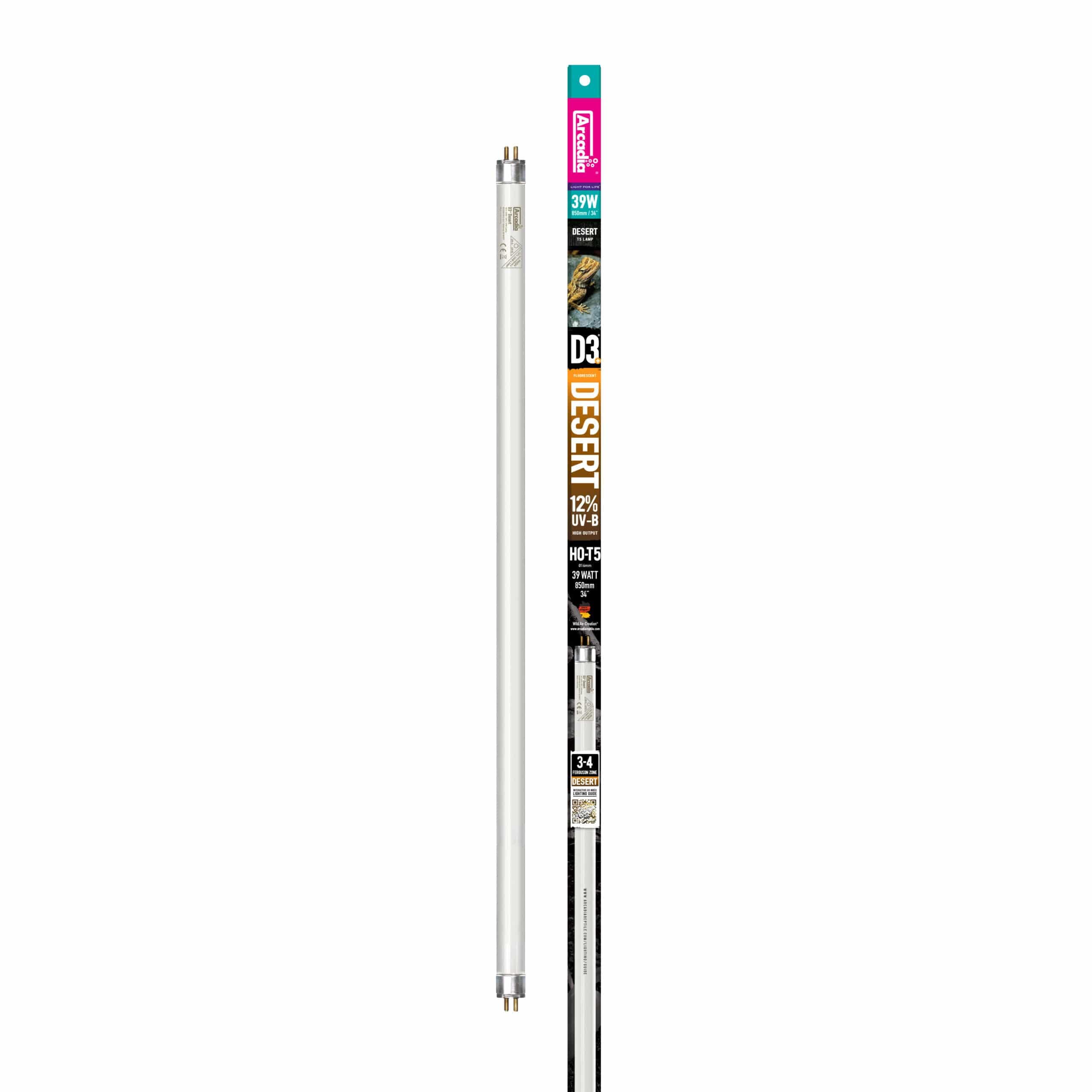 Arcadia Reptile D3 Desert T5 UVB Lamp 6% (39W) - High Output Flicker-Free UVB Tube for Forest Species, Full Spectrum Daylight, 1