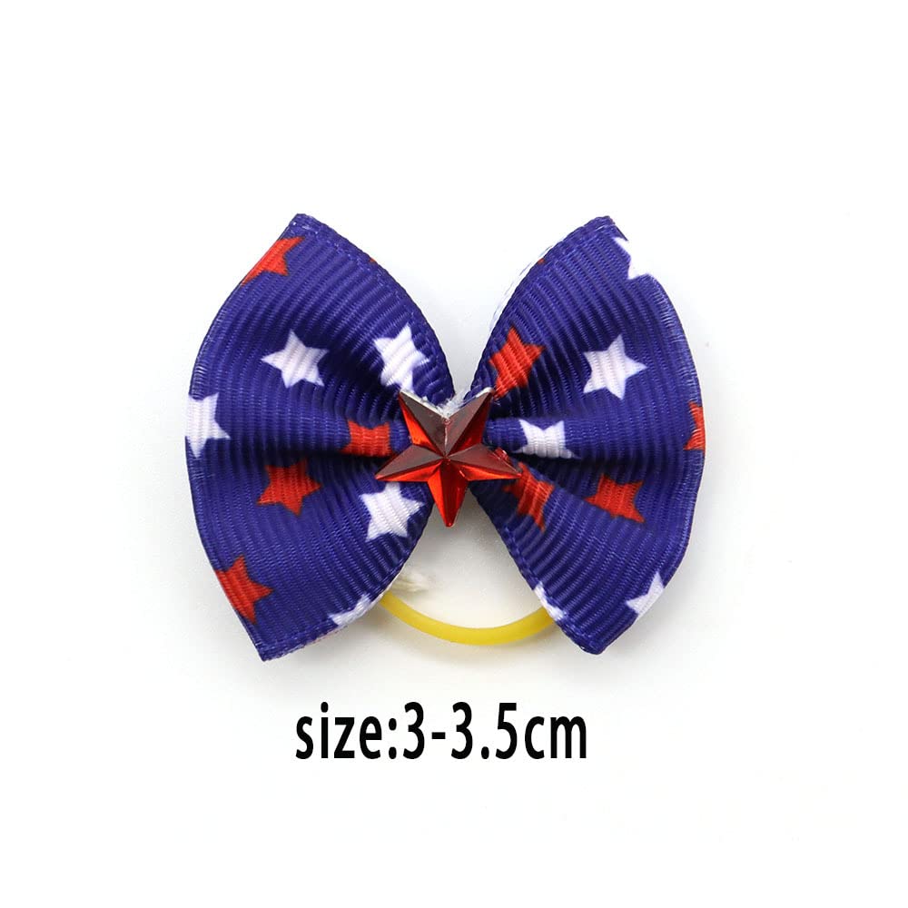 20Pcs/10 Pairs Patriotic Independence Day Decoration Yorkie Dog Puppy Hair Bows With Rubber Bands Hair Accessories Bow Pet Groom