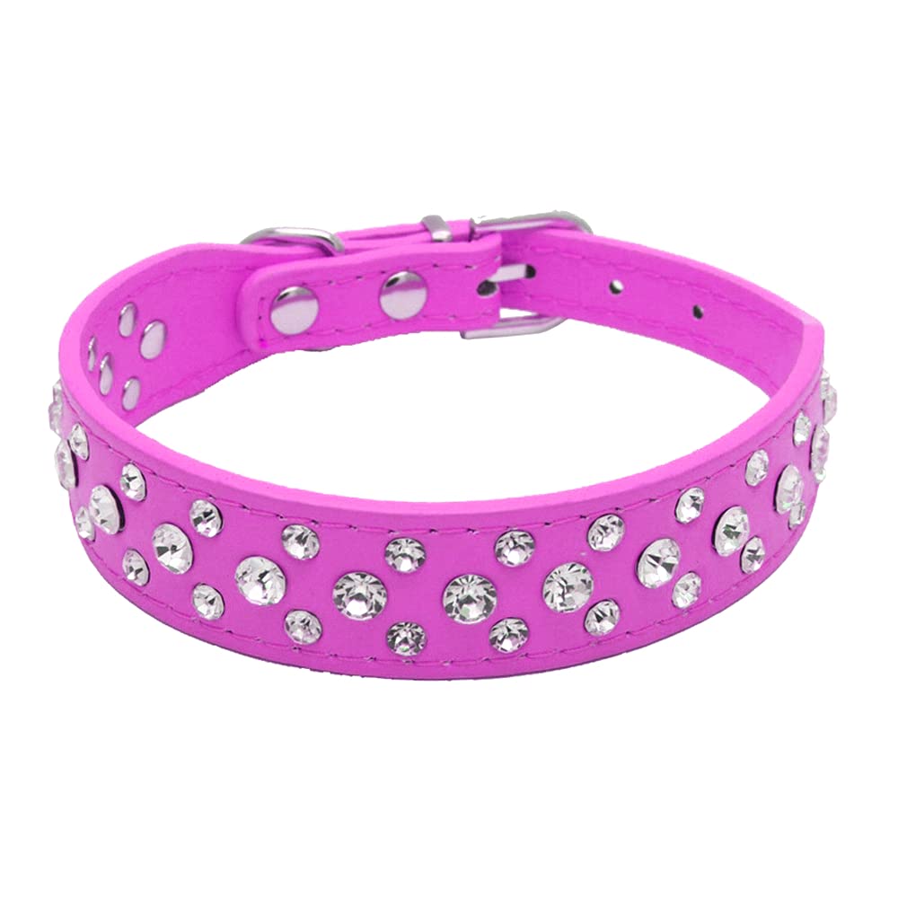 Pimaodog Rhinestone Dog Collar, Bling Rhinestone Pu Leather Crystal Diamond Pet Dog Cat Puppy Collar Black S M L Xl (L:30-36Cm, Hot Pink)