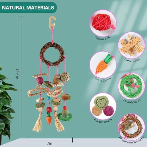 YIXUND Rabbit & Guinea Pig Toys - Hamster & Bunny Toys - Natural Timothy Hay & Apple Wood Sticks - Chinchilla Teeth Care - Handm