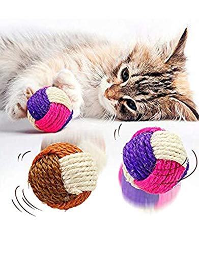 The Dds Store Cat Dog Pet Toy Sisal Hemp Knitted Ball Tricolor Biting Interactive Pet Supplies (Single)