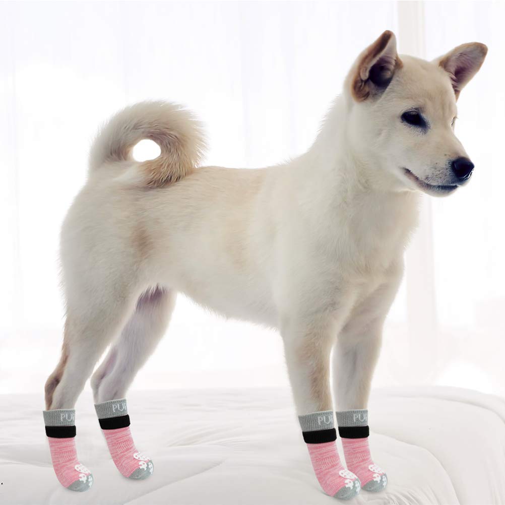 Pupteck Double Side Anti-Slip Dog Socks - 4 Pack Dog Paw Protection For Puppy Indoor Traction Wear On Hardwood Floor For Small And Medium Dogs, Soft And Comfortable With Adjustable Straps