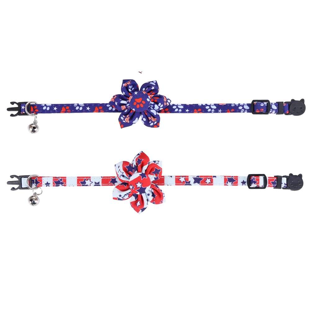 American Flag Cat Collar With Bell Sunflower Star Adjustable 4Th Of July Breakaway Kitten For Independence Day