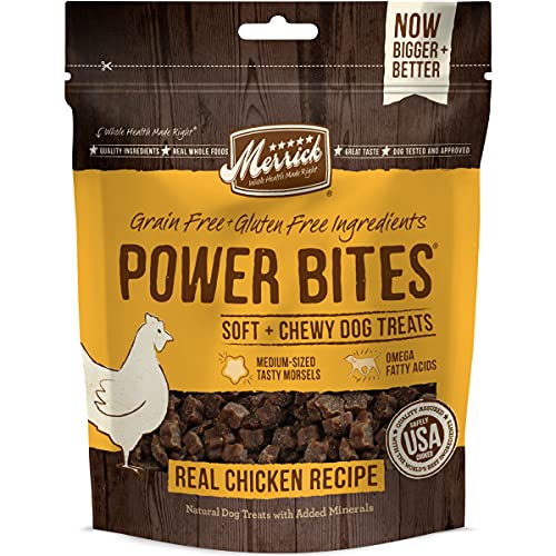 Merrick Power Bites Natural Soft And Chewy Real Meat Dog Treats, Grain Free Snack With Real Chicken Recipe - 6 Oz. Bag