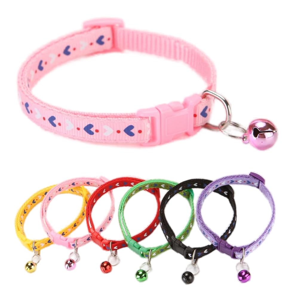 Xxs Dog Collar With Bell,Soft Nylon Identification Pink Cat Collar Girl Puppy Collar With Bells Adjustable Buckle For Xxs Xs Tin
