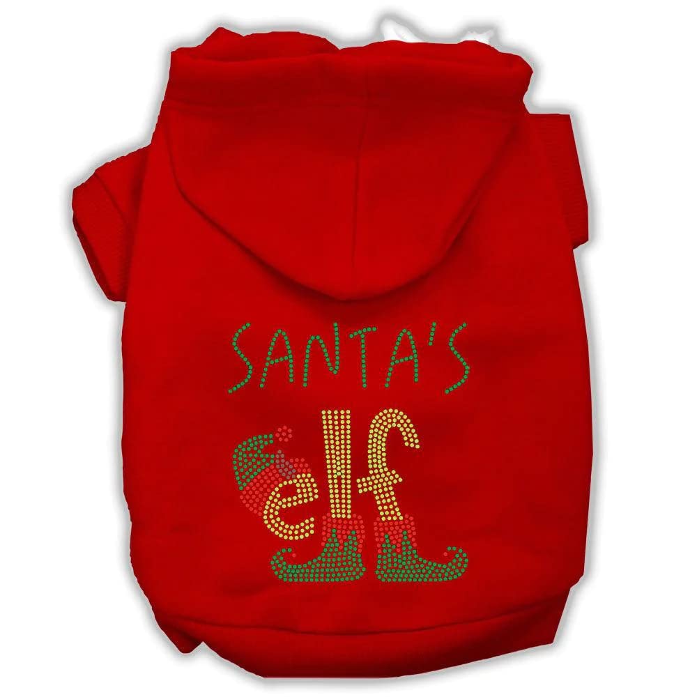 Christmas Pet, Dog & Cat Hoodie Rhinestone, 'Santa'S Elf' Red Xs (0-3 Lbs.)