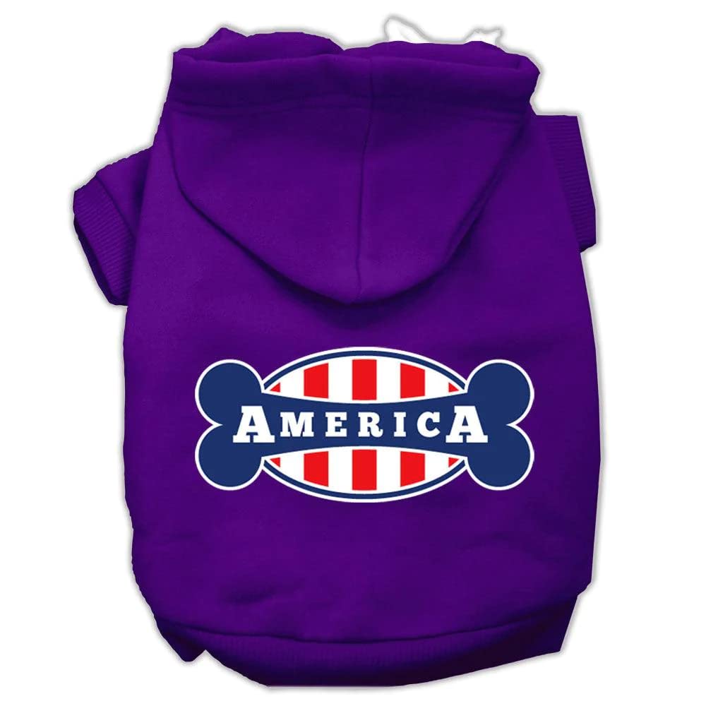 Pet, Dog & Cat Hoodie Screen Printed, 'Bonely In America' Cream Xs (0-3 Lbs.)