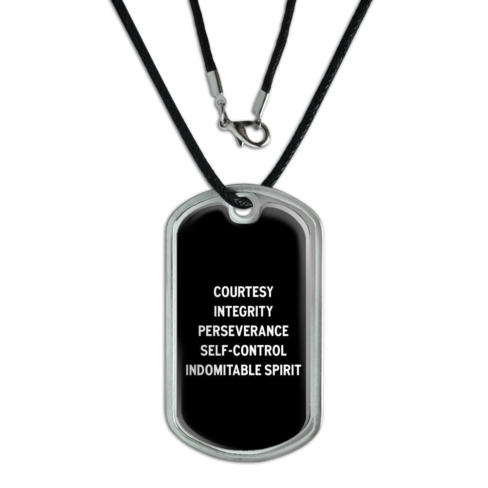 Graphics & More Karate Taekwondo 5 Tenets Courtesy Integrity - Military Dog Tag Black Cord Necklace