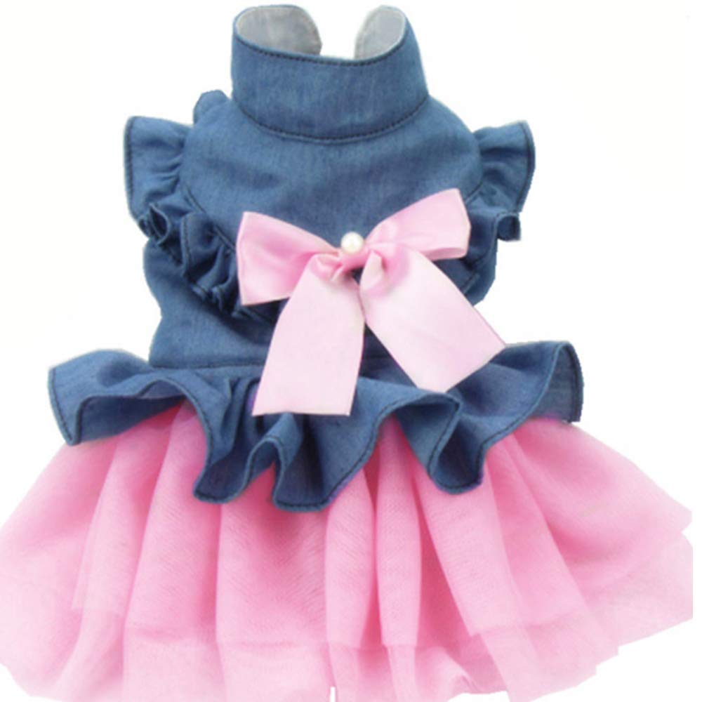 Aniac Pet Denim Dress With Cute Bow-Knot Comfy Vest Skirt Lace Trim Tutu Summer Spring Clothes For Cats And Small Dogs (X-Large)