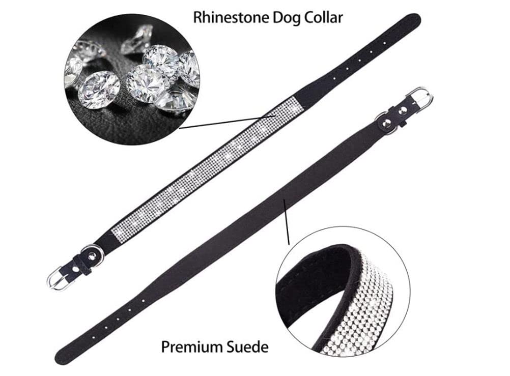 Small Dog Collar With Rhinestone Crystal Diamond Colorful Bling Girl Cat Collars Dark Blue M