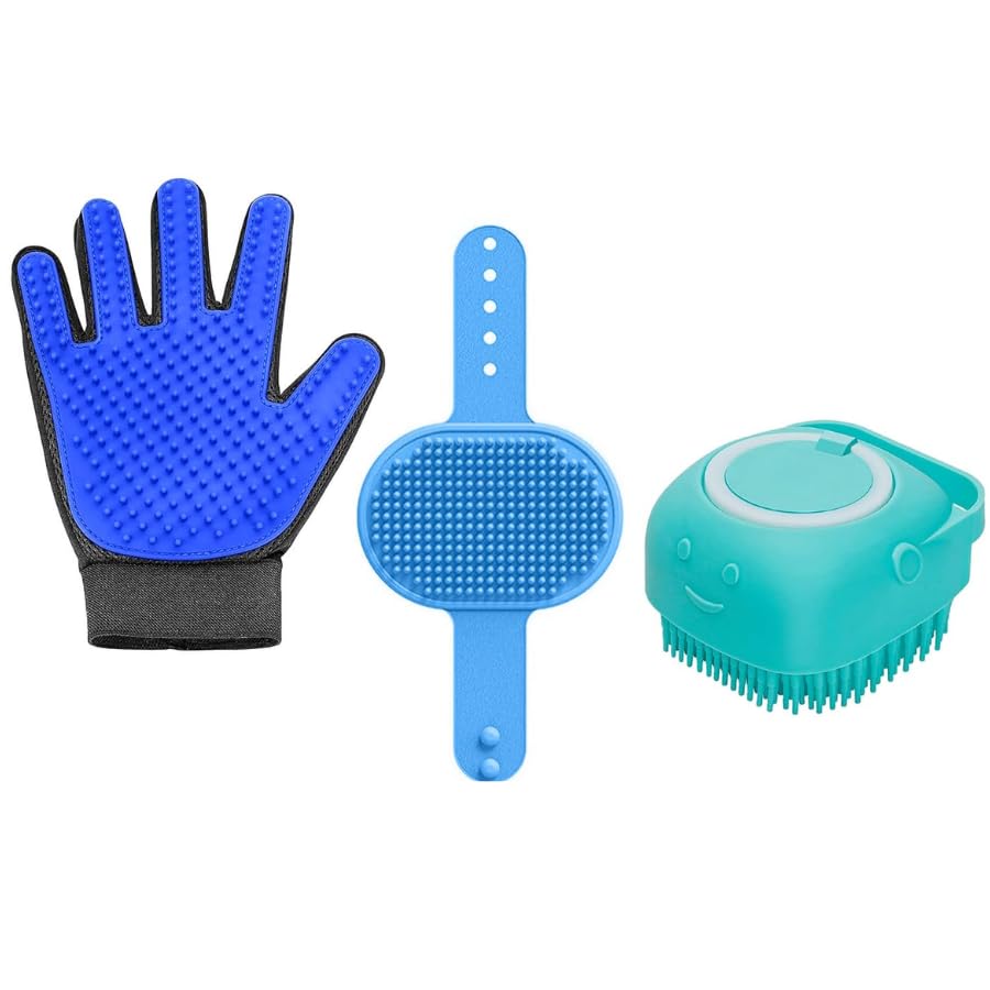 KittuPet Pet Grooming Combo of SelfCleaning Brush Massaging Brush for Dogs & Cats | PushButton Clean, Retractable Teeth and So