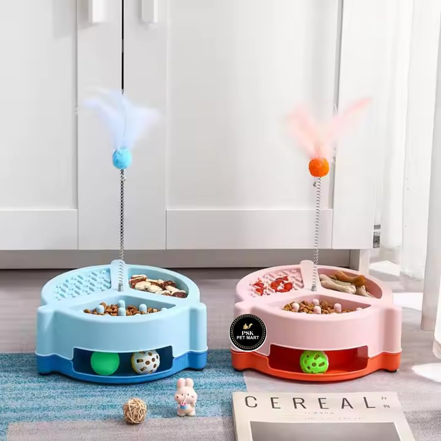 Psk Pet Mart 2 In 1 Cat Interactive Toy Roller 3Level Turntable Cat Toy Ball Track Cat Ball Tower Cat Slow Feeder Food Dispense