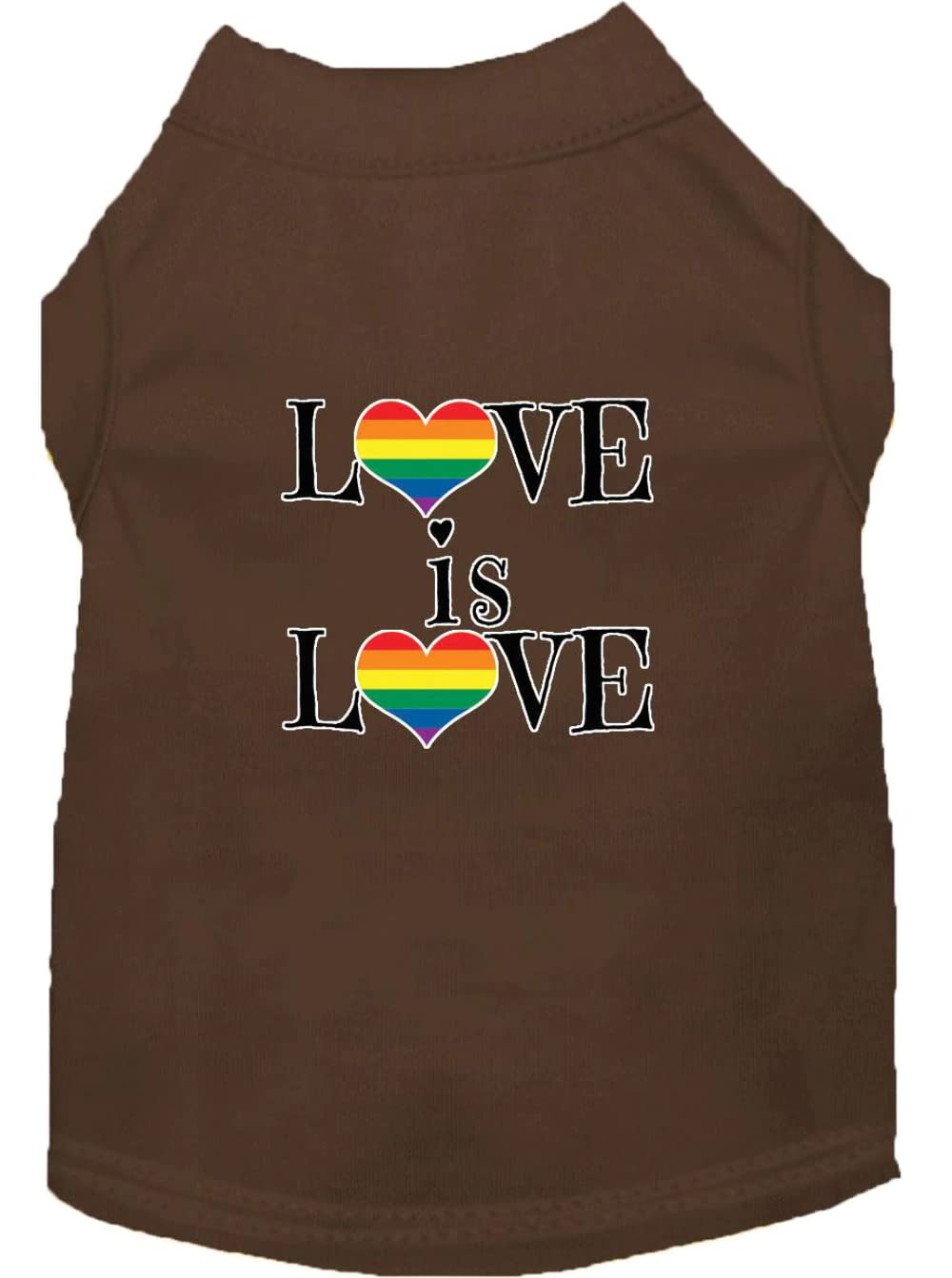 Pet Dog & Cat Shirt Screen Printed, &quot;Love Is Love&quot; Brown XS (0-3 lbs.)