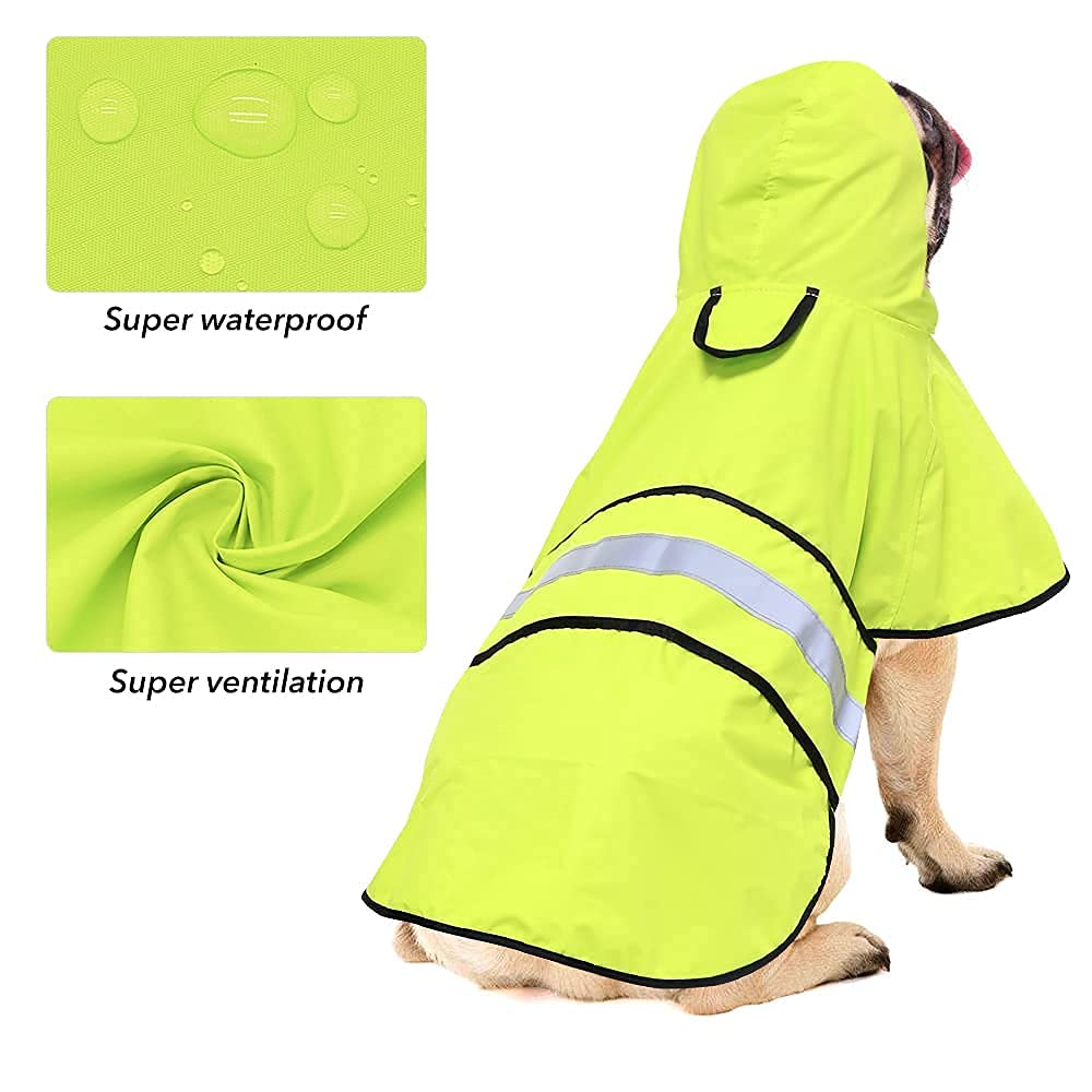 Ezierfy Waterproof Dog Rain Coat - Adjustable Hooded Dog Rain Jacket Raincoat, Reflective Lightweight Dog Slicker Poncho Raincoats (Neon Green, Medium)