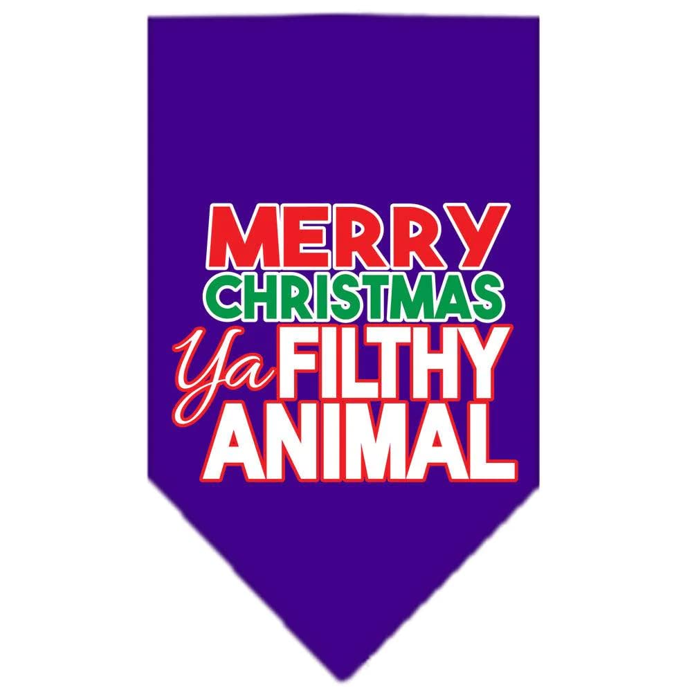 Christmas Pet and Dog Bandana Screen Printed, "Merry Christmas, Ya Filthy Animal" White Large