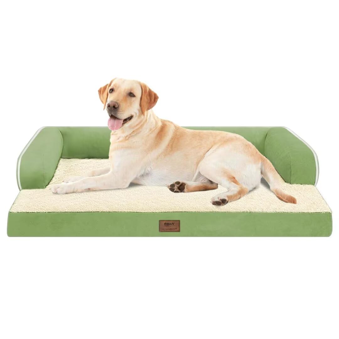Large Dog Bed Orthopedic Washable - Memory Foam - Xxl Large Big Dogs - Beds Bolster Pet - Couch Sofa - Waterproof With Removable Cover - Grass Green Dog Bed