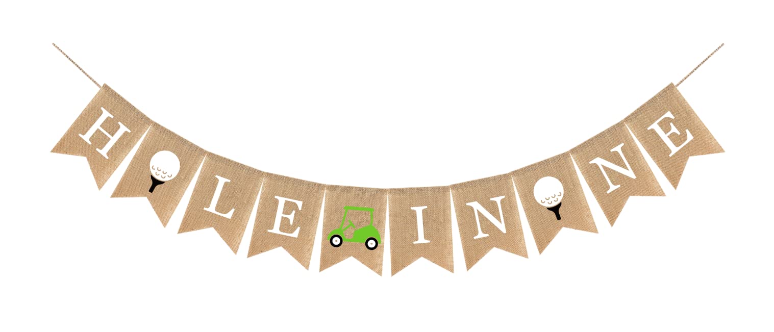 Hole In One Burlap Banner, Golf Banner For First Year Birthday,Golf Party Decorations And Supplies