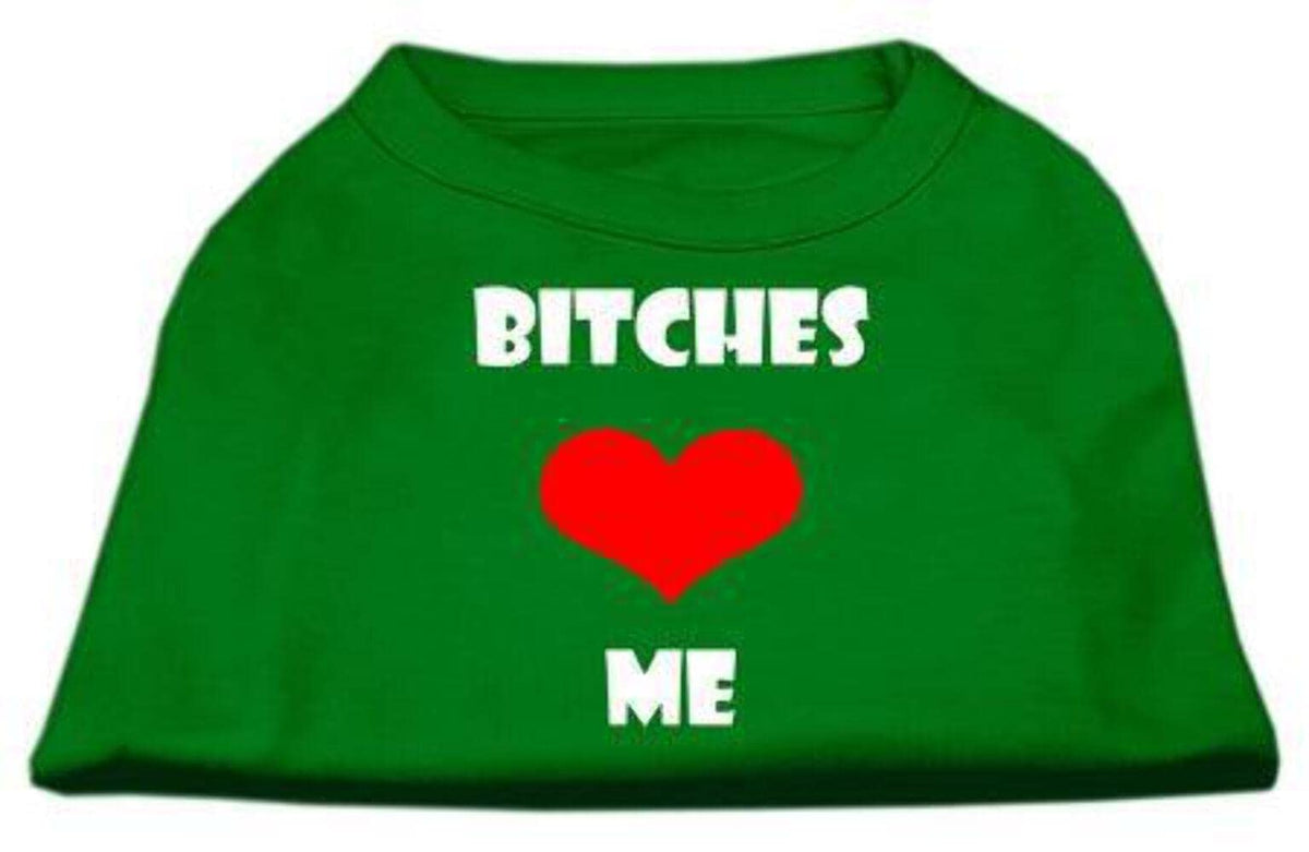 Mirage Pet Products Bitches Love Me Screen Print Shirt, X-Small, Emerald Green