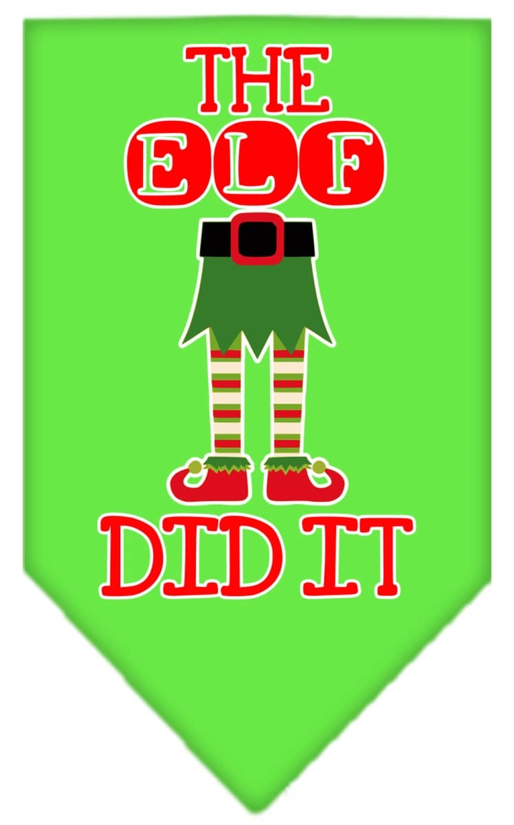Christmas Pet and Dog Bandana Screen Printed, &quot;The Elf Did It&quot; Lime Green Small