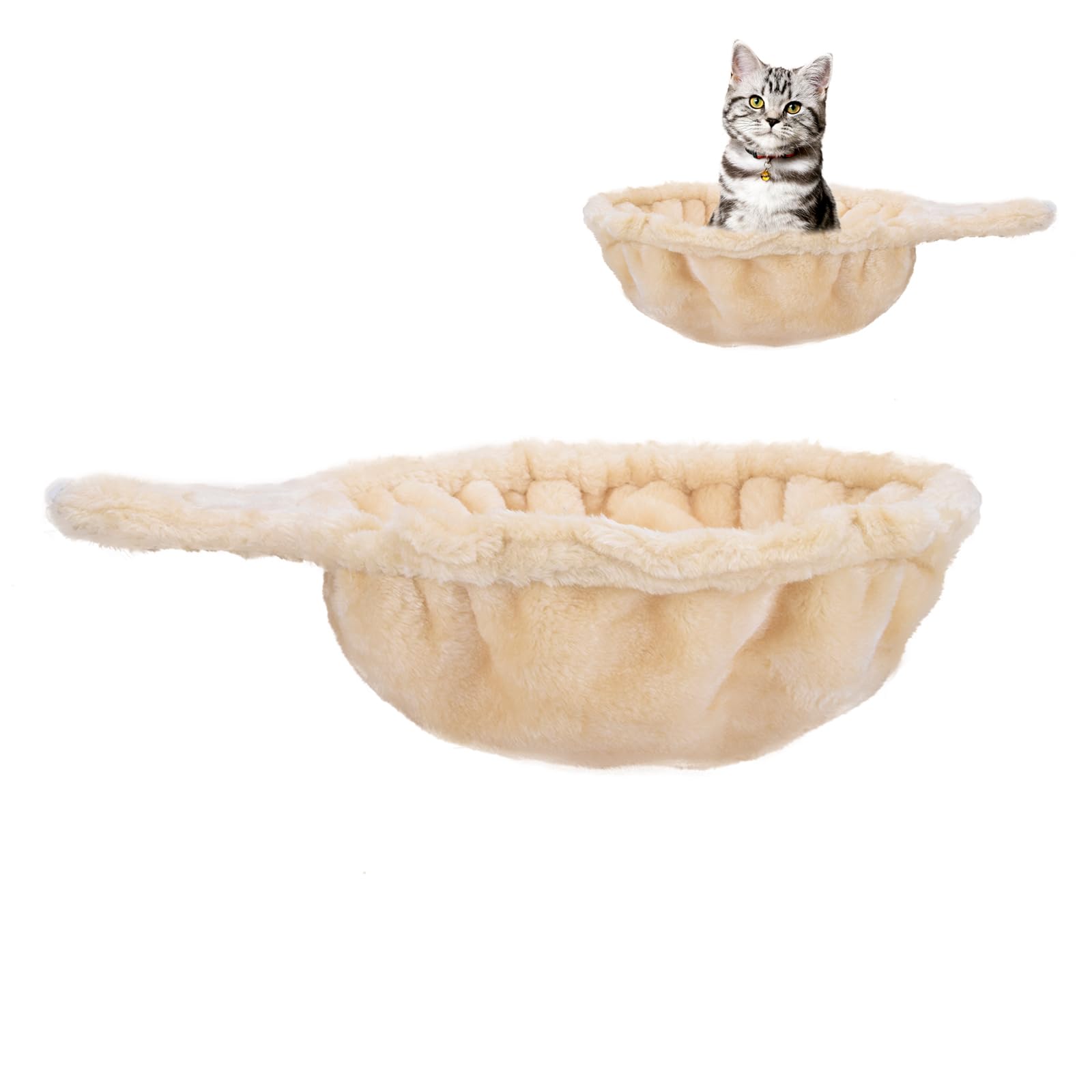 Beige Cat Hammock, Extra Large (12.4''), Cozy Hammock With Deep Basket, Attachment Design For Cat Tower