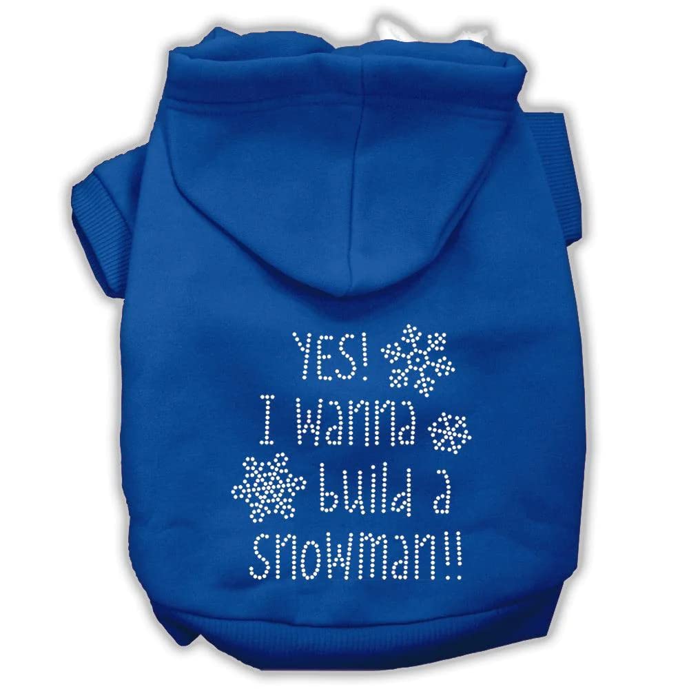 Christmas Pet, Dog & Cat Hoodie Rhinestone, 'Yes! I Want To Build A Snowman' Blue Xl (14-20 Lbs.)