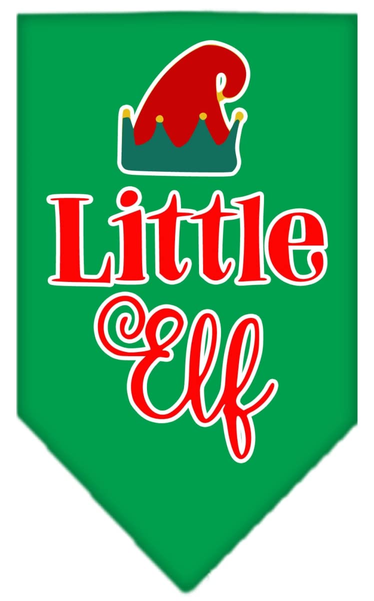 Christmas Pet and Dog Bandana Screen Printed, &quot;Little Elf&quot; Emerald Green Large