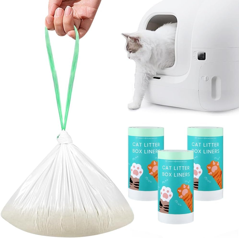 60 Count Self-Cleaning Litter Box Liner Bags For Pura X/Max, Pet Waste Trash Bags With Drawstring For Automatic Cat Litter Box -