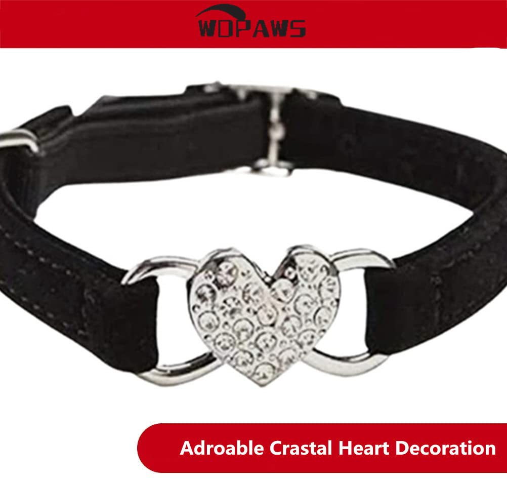 Wdpaws Heart Bling Cat Collar With Safety Belt And Bell Adjustable 8-10 Inches For Kitten Cats (Black)