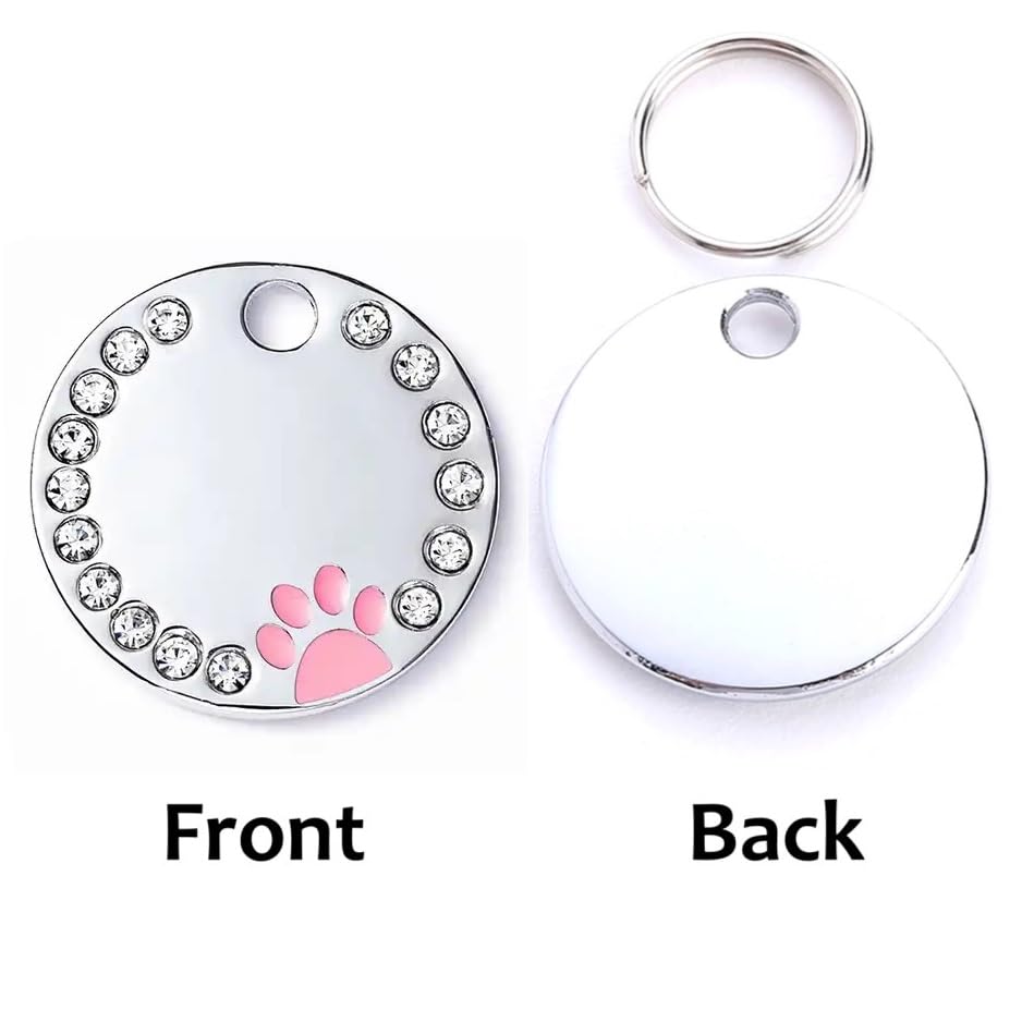 Personalized Dog/Cat Cute Paw Pet Id Tag With Unique Laser Engraving Name And Phone Number For Pet Collar Or Key Chain (Pink)