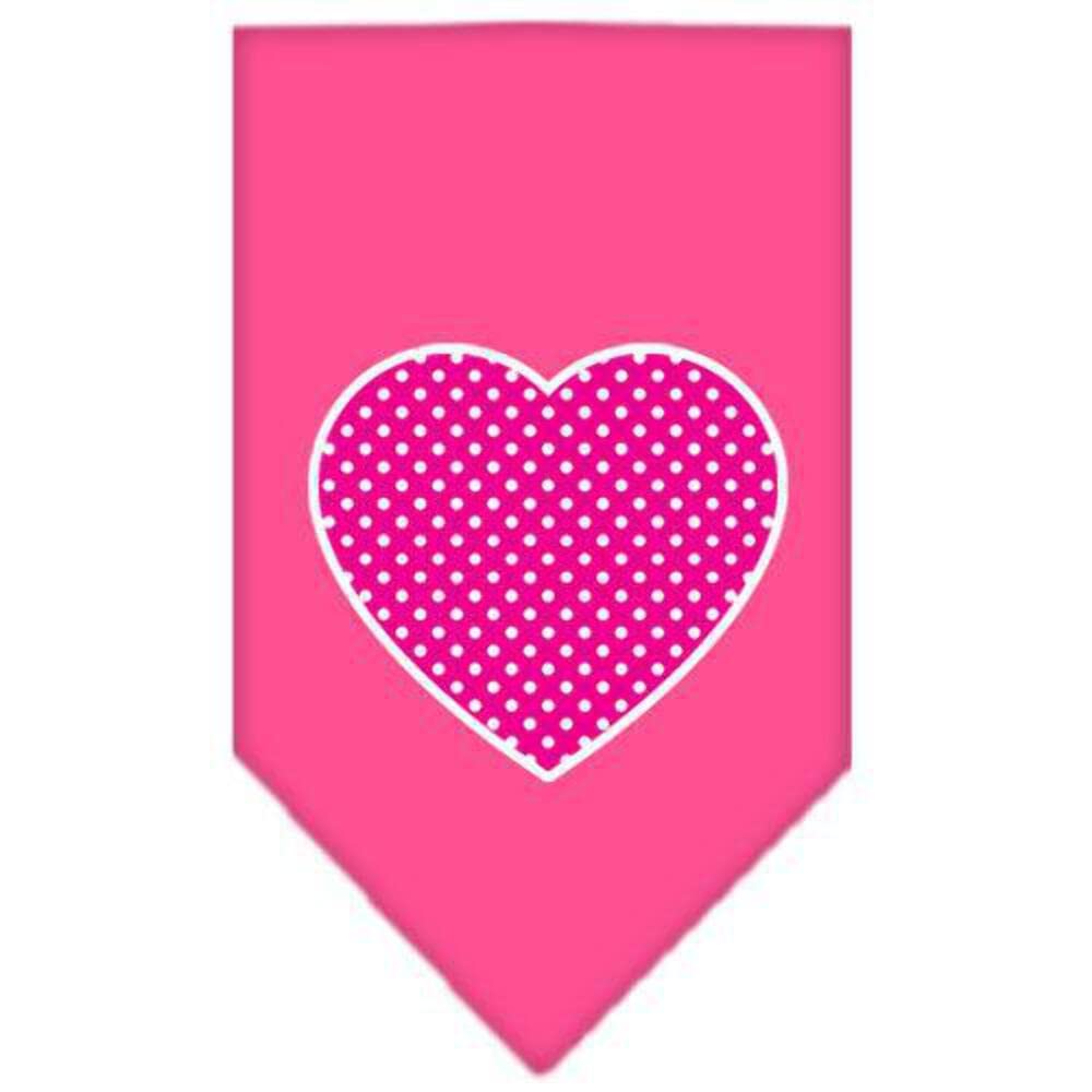 Pet and Dog Bandana Screen Printed, "Pink Swiss Dot Heart" Orange Large